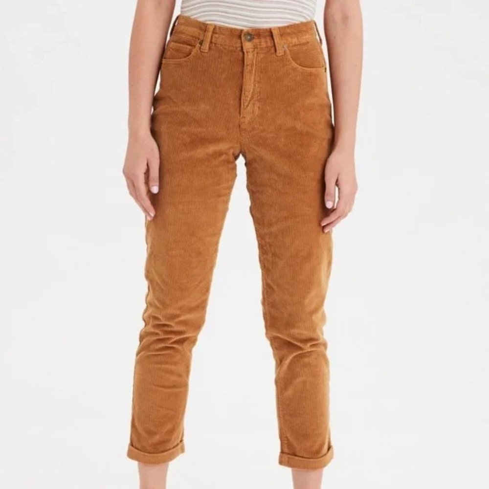 American Eagle Brown Mom Jeans Corduroy High Waisted Cuffed size 2